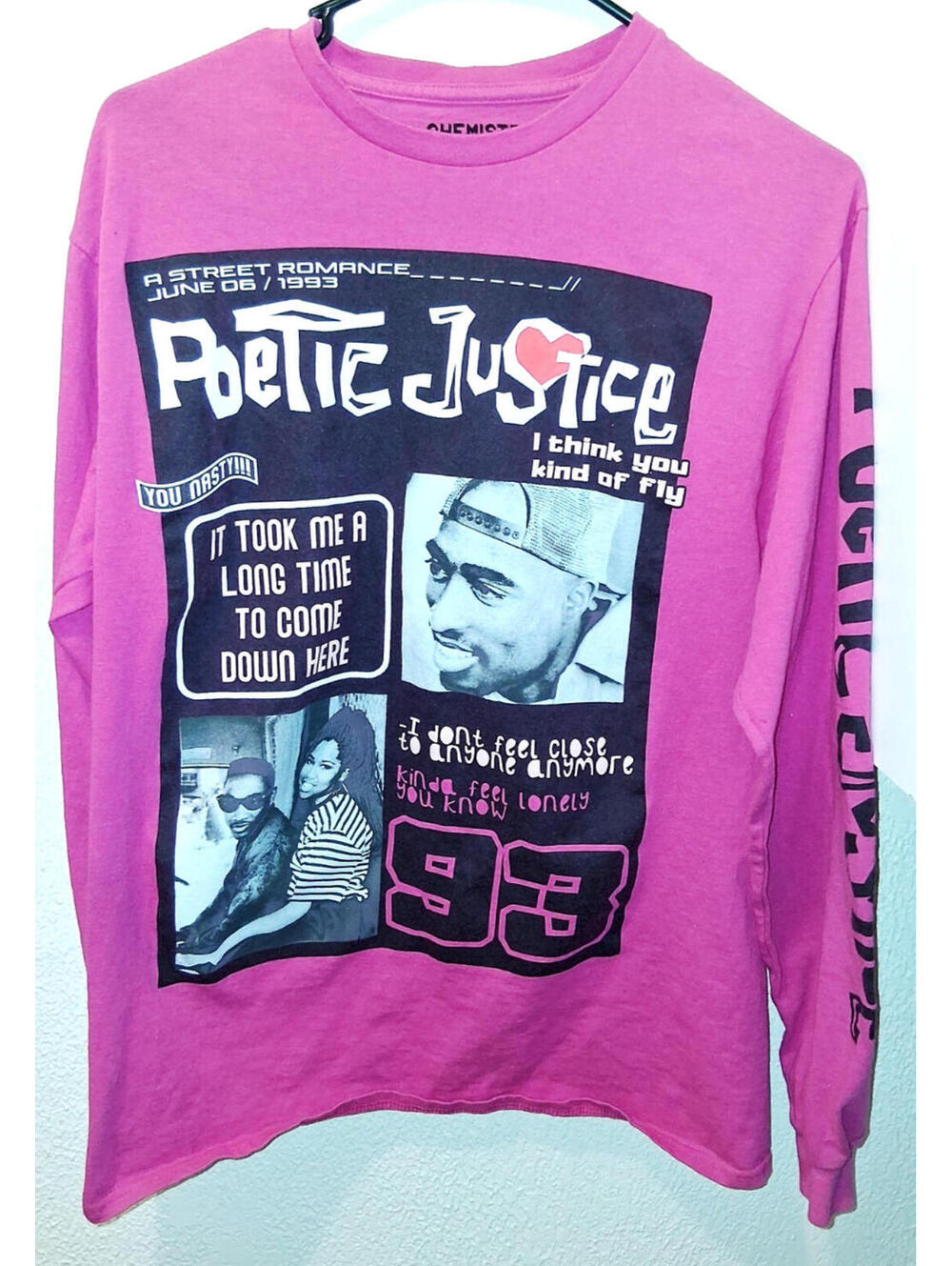 Tu Pac Shirt Long Sleeve Poetic Justice Tee Top Size Chemistry Small Hot Pink